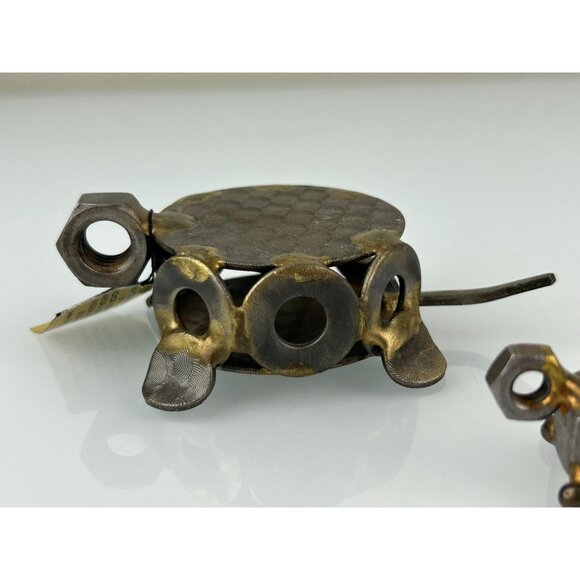 Nuts Bolts Rock Creek Metal Craft Turtles Set of 2 Gift Unique Brutalist - Picture 10 of 16